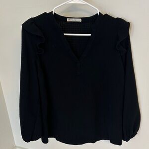 Marine Layer Black Ruffle Sleeve Blouse